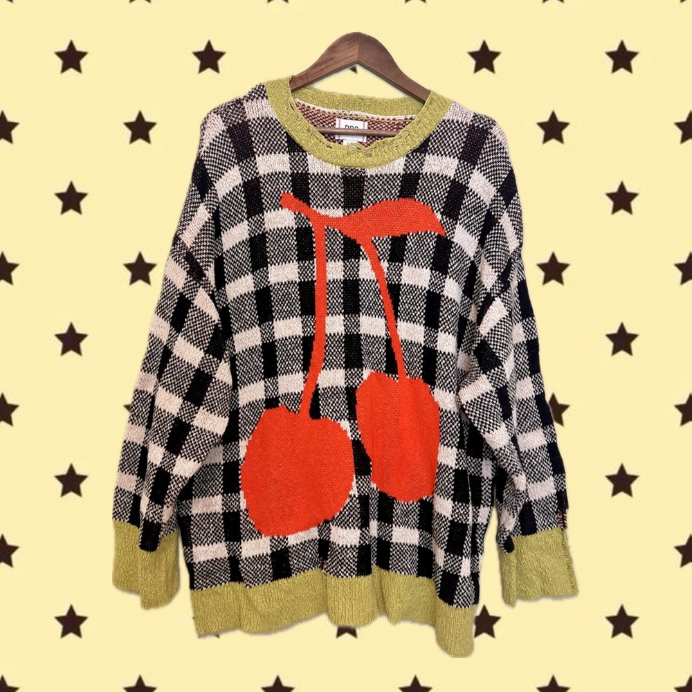 BDG Plaid Knit Sweater with Cherry Design